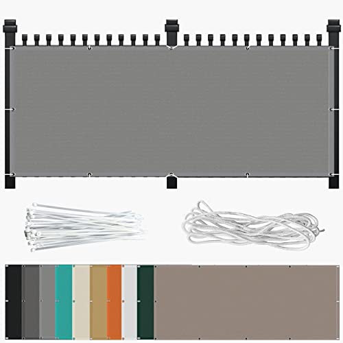 Balkon Sichtschutz Seitenmarkise 80 x 350 cm mit Ösen und Kabelbinder Baldachin PB2 PES 100% Polyester für Balkon Garten Balkongeländer, Hellgrau