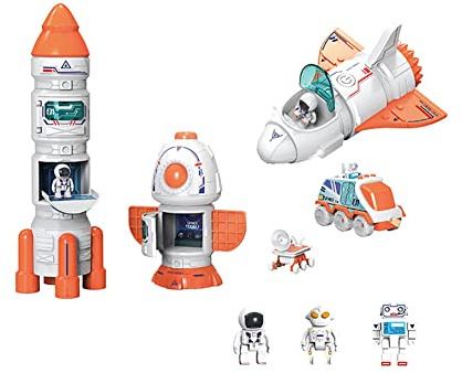 Navette Spatiale Espace Jouet, Jouet Fusée Spatiale avec Lumières Et Son Astronautes Jouet de Construction Ensemble de Jeu de Vaisseau Spatial Jouet Éveil pour Enfant Garçon Fille
