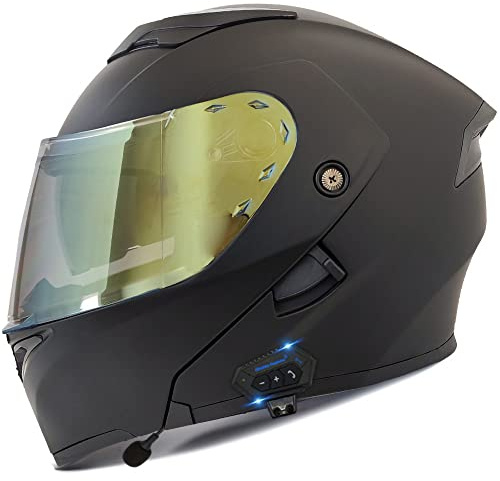 Bluetooth Motorradhelm Motorrad Klapphelm Modularer Helm mit Doppelvisier, ECE Genehmigte Kopfhörer für Automatische Antwort, Vollvisierhelm für Erwachsene Männer Frauen, S-XXL