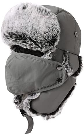 Comhats Herren Wasserdichter Fliegermütze Winter Warme Fellmütze Trappermütze Pelzmütze Wintermütze A69265_Grau XL