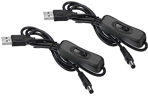 PATIKIL USB zu DC Verlängerungskabel mit EIN/AUS Schalter 2 Pack Stecker | Verlängerung Schnüre Leistung Adapter Unterstützung Regler für Lüfter LED Streifen Schwarz