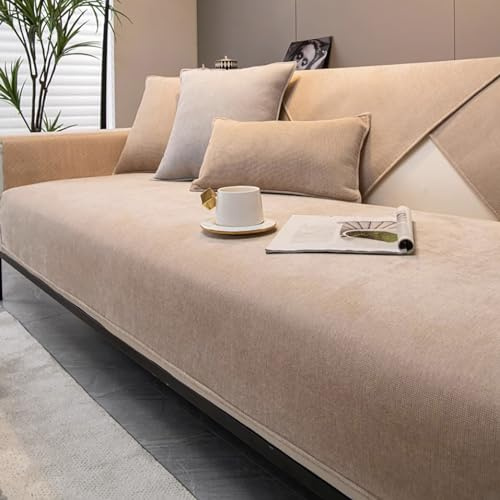 JJRETGY Sofabezug Chenille 1 2 3 4 Sitzer, Ecksofa L Form Sofaüberwurf, rutschfeste Sofabezüge, Warmer Super Weicher Sofabezug, Waschbare Sofabezug für Haustiere (Hellbraun,90X90cm)