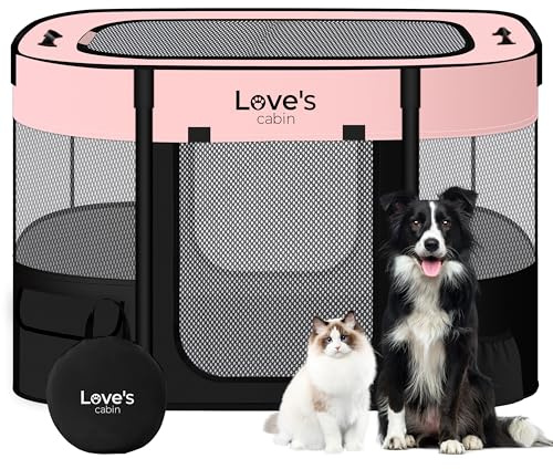 Love's cabin Corralito de juegos para perros y cachorros, jaula mediana para interiores y exteriores, corralito de ejercicio portátil para perros y gatos, corralito plegable con funda de transporte