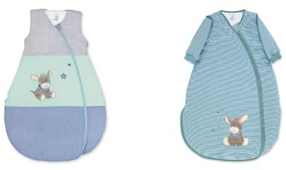 Sterntaler Funktionsschlafsack für Kleinkinder, Esel Emmi, Ganzjährig, Wärmeregulierung, Reißverschluss, 110 cm, Blau/Mehrfarbig & Jersey-Schlafsack, Esel Emmi, Abnehmbare Ärmel
