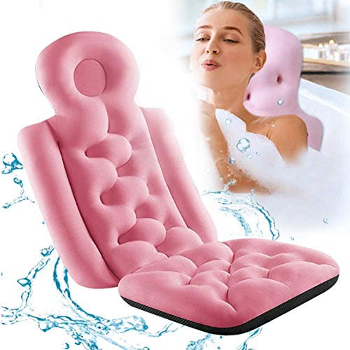Bath Pillow Full Body Bath Pillows for Tub Neck and Back Support, Non-Slip Spa Bathtub Mat Mattress with Thick Breathable, Fits Jacuzzi Hot Tubs, Soft Quick-Drying, 22 * 16in (Color : Pink)