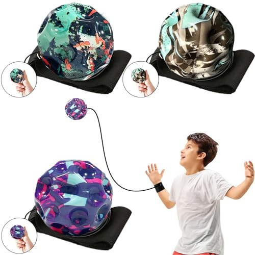 Yueser Moon ball, 3 Piezas Pelotas Saltarinas para Niños Astro Jump Super High Bouncing Ball Bolas de Rebote Pelota Espacial con Muñequera Cordón