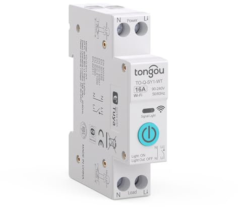 TONGOU DIY 1P+N Hutschiene WiFi Smart Schalter|16A WLAN Intelligenter Relais Schalter|iOS Android App|TUYA/Smart Life App Fernbedienung|für Smart Home|Sprachsteuerung und Zeitmessung