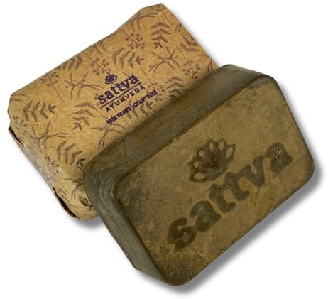 Sattva Ayurveda - Naturhaarfarbe in Henna-Block Dunkelbraun - Revolutionäre Formel mit Ölen, Bio Haarfarbe Braun ECOCERT - Regenerierende Pflanzenhaarfarbe - 1 Block à 80g