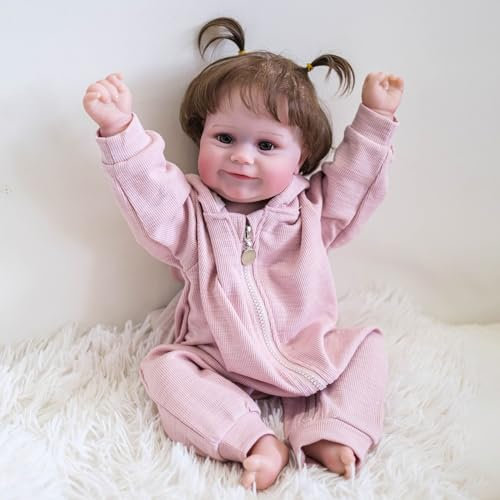 YIHANGG 20Zoll Reborn Baby Puppe Ganzkörper Silikon 50cm Lebensecht Kleinkind Prinzessin Puppe Niedliches Mädchen mit Kurzen Braunen Haaren Kinder Geburtstag Geschenke