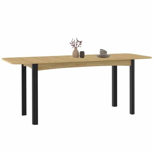 IDMarket – Mesa de comedor extensible rectangular junio, 6-10 personas, madera y negro, 160-200 cm