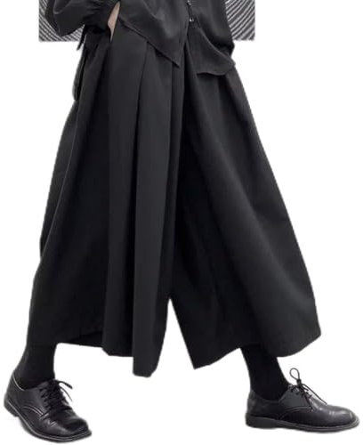 Hakama Samurai-Hose für Herren, lockerer Schnitt, Gothic, dunkler Stil, weites Bein, Schwarz (M Schwarz)