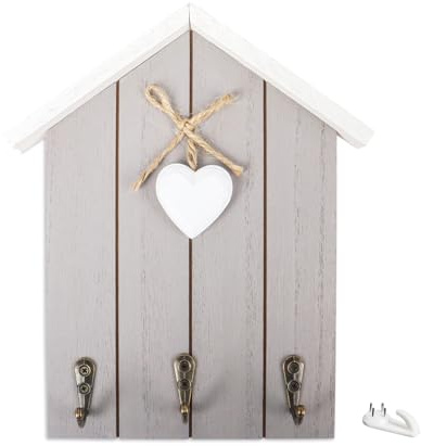 Nwvuop Schlüsselbrett Holz mit 3 Haken, Schlüsselhalter Schlüsselboard wand fürfür Flur, Schlafzimmer & Küche(Grau)