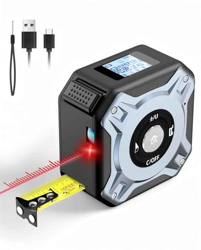 Laser Maßband 2-in-1, 40m Laser Entfernungsmesser & 5m Maßband, USB-C Aufladung Lasermessgerät, HD Digitaldisplay für Pythagoras/Abstand/Fläche/Volumen Messung, M/In/Ft, für Heimwerken und Wohnkultur