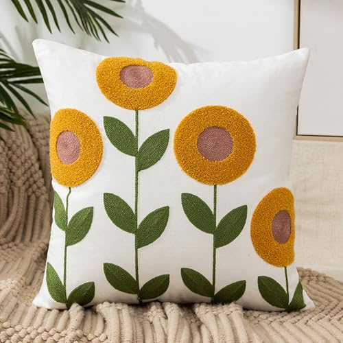 YongXinMY Funda de cojín bordada de 18 x 18 pulgadas, funda de cojín cuadrada floral bohemia, fundas de almohada decorativas francesas para sofá, cama, sala de estar, dormitorio, oficina (#4)