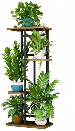 Dazioter Plant Stand Indoor 4 Tier 5 Potted Multiple Plant Shelf Stands for Garden Corner Balcony Living Room Black