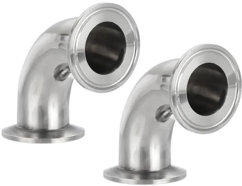 PATIKIL 90 Degree Elbow 1 1/4 (32mm) Tube OD, 2 Pack 304 Stainless Steel Sanitary Pipe Fittings 1.5 Tri Sanitary Clamps 50.5mm Ferrule Flange OD for Dairy Beverage Plumbing Systems
