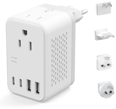 2000W 220V to 110V Voltage Converter US to Europe, Power Converter with Type C, A, G, I Plugs, 2 USB C & 2 USB A Ports, European Travel Converter for Hair Dryer, Curling Iron, Straightener, Chargers