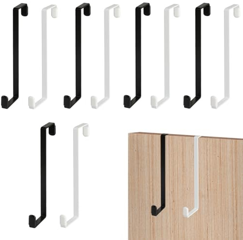 10 PcsOver Door Hooks for Bedrooms, Over Door Hangers for Coats with Anti-Slip Pads, Over The Doors Hanger Coat Hooks for Bathroom, Kitchen Wardrobe Doors Thickness ≤ 35 mm & 45 mm(Black, White)