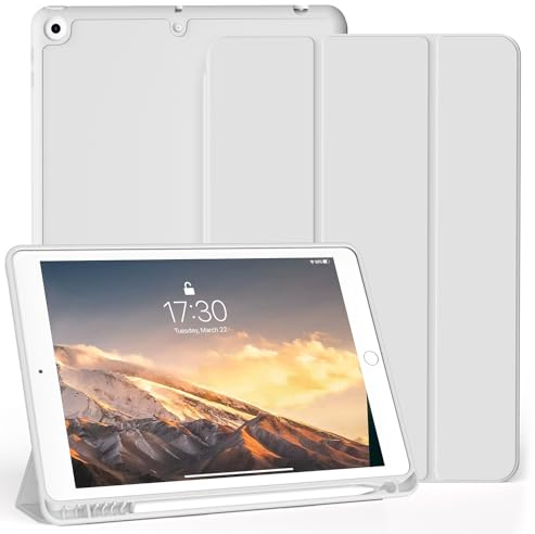 BQDIYOO Hülle für iPad 9,7 Zoll, ipad 6./5. Generation Hülle 2018/2017,Weiche Silikon Schutzhülle mit Stifthalter, Auto Schlafen/Wachen, Grau