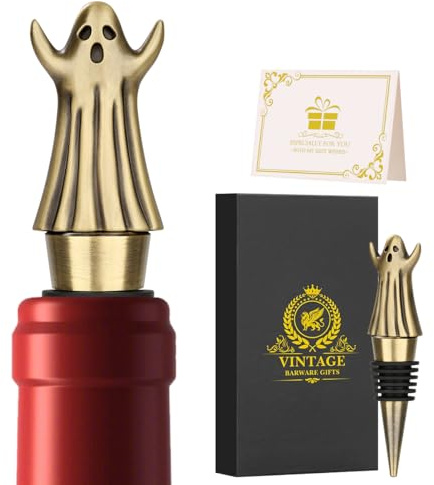 Spooky Ghost Wine Stopper, Halloween Decorations, Wine Accessories, Bottle Stoppers for Prosecco Champagne Sparkling, Bronze Gifts for Him, Birthday Christmas Gifts Set Box for Men Husband