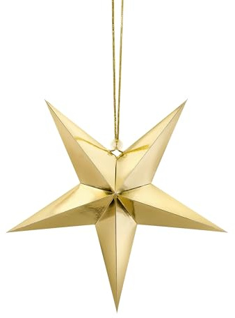 Papierstern Gold 3D – 45 cm – 5-zackiger Spiegelpapier-Stern zum Aufhängen – Festliche Fensterdeko – Schnur inkl.