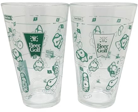 El campo de golf de 9 hoyos en un vaso de cerveza, divertido juego de beber con 2 vasos de pinta, posavasos de tarjeta de puntuación y lápiz, juegos de taza de cerveza de fiesta, regalo único para