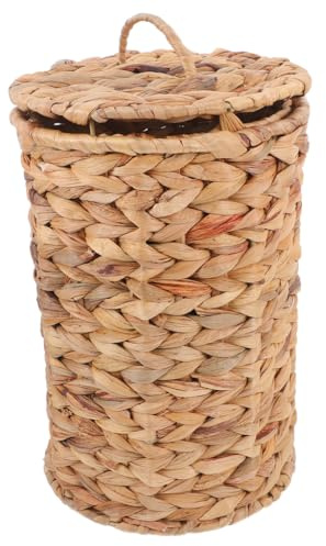 FONDOTIN Cesto de Basura Tejido de Hierba Calabaza con Tapa, Estilo Rústico | Mimbre, Papelera de Escritorio, Uso en Salón, Diseño Decorativo y Artesanal
