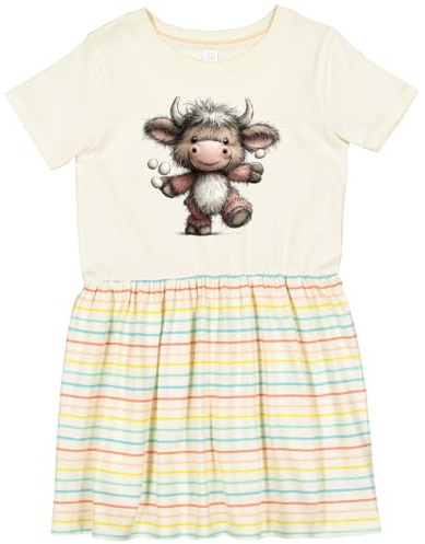 inktastic Cute Highland Cow Juggling Toddler Dress 4T Natural with Stripes 47de7