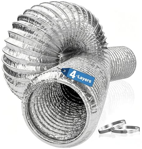 Hon&Guan Ø150mm X 5m Manguera de Ventilación de Aluminio Tubo Salida Aire | Conductos de Ventilación, Manguera de Escape de Aluminicon 2 Abrazaderas para Aire Acondicionado Portátil, Extractor, Plata