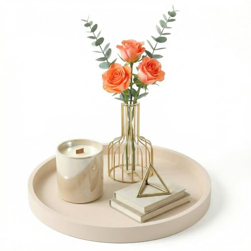 Bandejas Decorativas Bandeja de encimera de 23 cm, Redonda, Decorativa, de Silicona, para Muebles, Bandeja para cosméticos, Joyas, Botellas de loción, perfumes, Joyas (Beige)