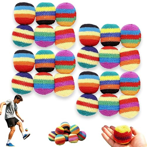 Handstickat Footbag-set med Förstärkt Interlocking-väv, Virkade Jollringsbollar för Nybörjare och Fotkontrollsträning, 6-pack Assorterade Geometriska Mönster(24pcs)