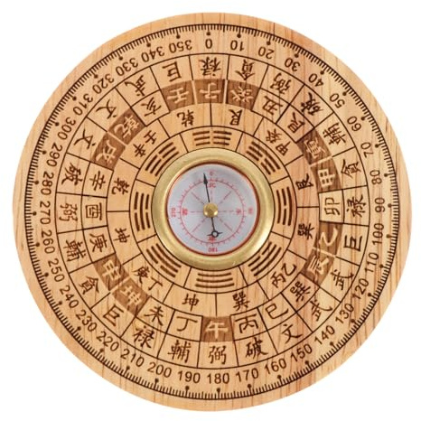 SHINEOFI Luo Pan Decor traditioneller runder Feng Shui Kompass aus Holz Stilvolles Feng Shui Handwerk für Outdoor Aktivitäten und Camping Survival