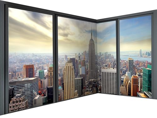 murando Eckfototapete New York 550x250 cm Vlies Tapeten Wandtapete XXL Moderne Fototapete Wanddeko Design Wand Dekoration Wohnzimmer Schlafzimmer Büro Flur Stadt City Panorama Fenster NYC