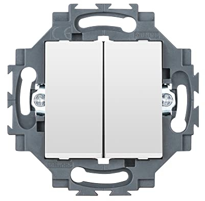 Gewiss Conmutador doble 1P, 250 V ac, borne de conexionado rápido, 10 AX, luminoso, neutro, serie Dahlia, 3,68 x 7,29 x 7,29 centímetros, color blanco, GW35052W