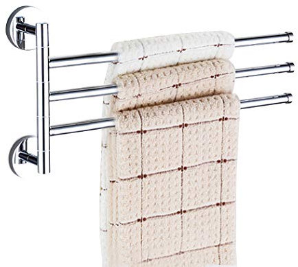 PHOEWON Toallero giratorio Toallero de acero inoxidable cromado Toallero montado en la pared con 3 barras giratorias, Toallero giratorio para cocina, baño, inodoro