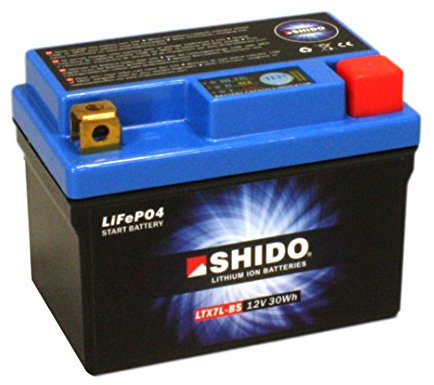 Motorrad Batterie Shido Lithium LTX7L-BS / YTX7L-BS, 12V/6AH (Maße: 114x71x131)