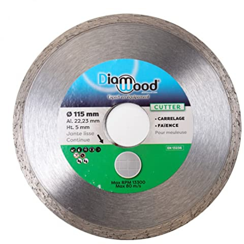 DIAMWOOD - Disque Diamant Carrelage et Faïence pour Meuleuse | Lame Diamantée à Tronçonner | Découpe Parfaite et Professionnelle | Diamètre 115 mm | Alésage 22,23 mm | Hauteur Jante 5 mm | CUTTER