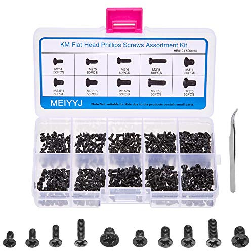 MEIYYJ 500pcs M2 M2.5 M3 Laptop Notebook Computer Replacement Screws Kit, PC Flat Head Phillips Screw Assortments, Countersunk SSD Electronic Repair Accessories for Sony DELL Samsung IBM HP Toshiba