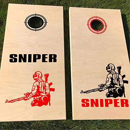 Anewdecals Cornhole Decals - Vinyl Cornhole Board Skins - Red - 25 Color Options - Personalized Names or Initials - Weatherproof - 2 Players - Target Tossing Game