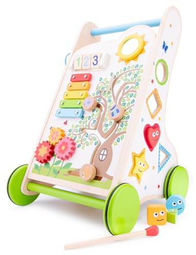Woet® Wooden Toy Activity Walker for Toddlers - Push Walker with Learning Activities - Motor Skills Development - Age 1 Years+