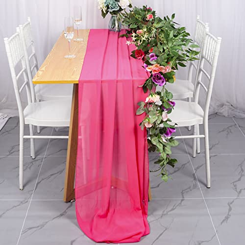 ShinyBeauty Tischläufer aus Chiffon, Rosa, warm, 29 x 120 cm, transparent, für Hochzeitsempfang, Läufer aus Chiffon, romantisch, für Bankett, Hochzeit, im Freien