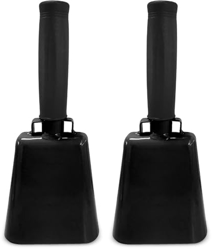 2 Pack 7 Inch Steel Cowbells with Handle, Loud Noise Makers for Football, Sports, Parties, Competitions, School Spirit & Safety, Large Hand Bell for Cheering & Percussion Instrument