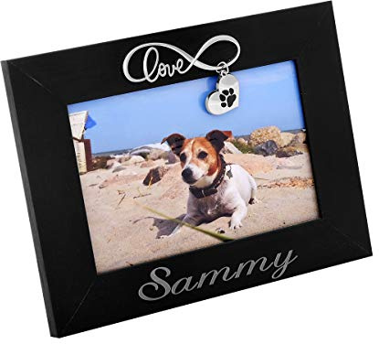Brillibrum Design Fotorahmen Hundetapsen Haustier Andenken Bilderrahmen Herz Anhänger Fotorahmen Format 10x15cm Wunschgravur Rahmen (Gravur bis 10 Zeichen, Variante 2)
