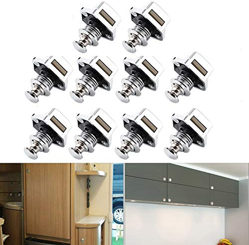 10 Stück Push Button Catch Door Lock Verriegelung,Metall Push Button Drehknopf Schloß für Wohnmobil Caravan Van Yacht Drawer Cabinet Door (Silber)