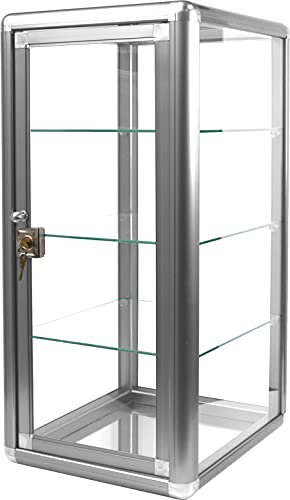 Aluminium Sliding Door 3 Shelf Tempered Glass Lockable Cabinet Jewellery Display