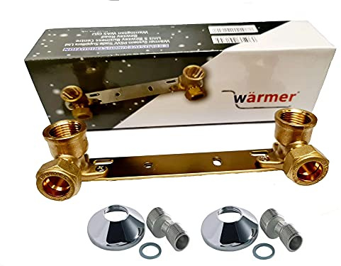 Wärmer System Duschwandhalterung 15 mm x 1/2 mit S-Anschluss-Adapter, Verdeckte Montage für Duscharmaturen, Messing-Kupfer-Konstruktion, Klein