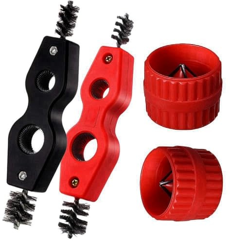 Pipe Cleaner Tool Set,Include 2 Piece Tube Scraper and 2 Piece 4 in 1 Pipe Cleaning Tool, Tube & Fitting Brush, Plumbing and Pipe Deburring Brush