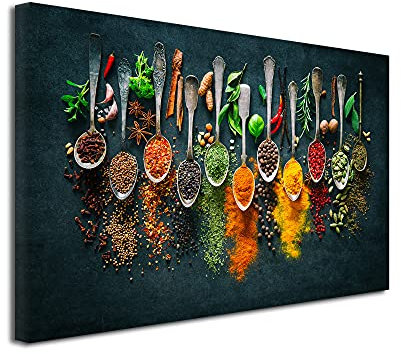 DECLINA Tableau Cuisine, Tableau imprimé XXL, Tableau Toile décoratif, Tableau Cuisine Les épices, Impression sur Toile, 50x30 cm