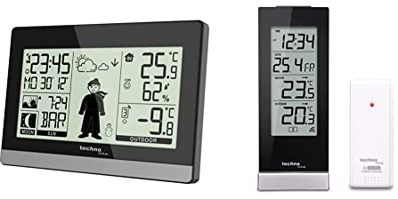Technoline WS9612 moderne Wetterstation, schwarz & Technotrade Technoline WS 9767 Temperaturstation