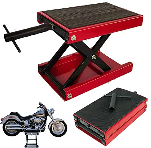 Motorcycle Center Scissor Lift 500KG 1100LBS Motorbike Lift Jack Stand Table Heavy Duty Lifting Wind Up Tools for Motor Bicycle ATV Work Stand Professional Emergency Car Tyre Repair Changing Tools
